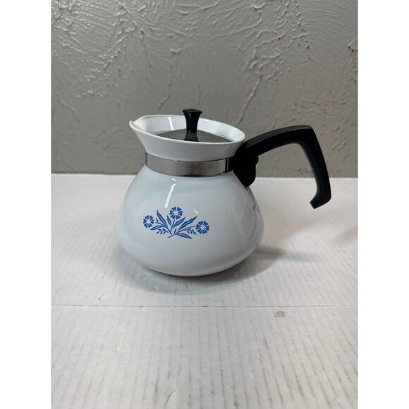 Corning Ware Blue Cornflower 6 Cup Coffee Tea Pot w/ Metal Lid Vintage - Picture 1 of 5